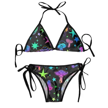 Seksualus Bikini Moterims maudymosi kostiumėlį, Push-up Dviejų dalių Maudymosi kostiumėlius, Žvaigždės Ir Psichodeliniai Grybai Maudymosi Kostiumas, Paplūdimio Brazilijos