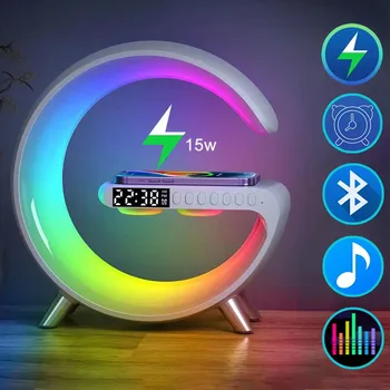 Smart RGB Naktį Šviesos diodų (LED) Atmosferą, Stalo Lempos Daugiafunkcį Žadintuvas Garsiakalbis APP Kontrolės Belaidis Kroviklis, skirtas 