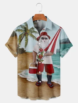 Spalva Havajų Negabaritinių Maišai Vyrams, Atsitiktinis Suknelė Marškiniai vyriški Prabangūs Drabužiai Dievas Santa Claus Skraiste Camisa Gėlių Masculina