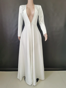 Sparkly Balta Moterų Kalnų Krištolas DressBirthday Vestuvių Drag Queen CostumesEvening Datą Elegantiškas Suknelės Dizainas Apranga