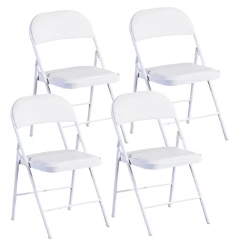 SUGIFT Premium Vinilo Kamšalu Metalo Lankstymo, Kėdė, 4 Pak, Balta kėdė, lauko patio baldai, sodo baldai