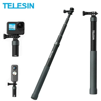 TELESIN 1.2 M 3M Anglies Pluošto Selfie Stick Monopodzie Ištraukiamas Su 1/4 Varžtas GoPro 12 11 10 Insta360 X2 X3 DJI Veiksmų 4 Cam