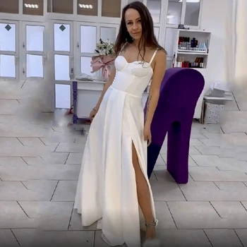 TIXLEAR 2 in 1 Vestuvių Suknelė Moterims 2023 Spagečiai Dirželiai Brangioji Rankovių Backless AppliqueHigh Pusėje Ritininės Grindų Ilgis