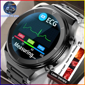 Trijų Aukštų Gydymas Lazeriu vyriški Laikrodžiai Aukštos klasės Safyro Stiklas neinvazinis Kraujo Gliukozės EKG+PPG Sveikatos SmartWatch 2023 Naujas