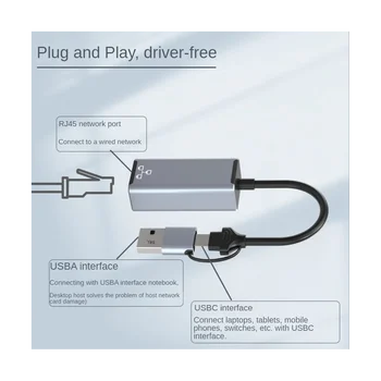 USB Tipo C Iki RJ45 Laidinio Tinklo plokštė Super Greitis USB 3.0, Ethernet Adapteris Nešiojamas KOMPIUTERIS, 100 mbps Tinklo plokštė