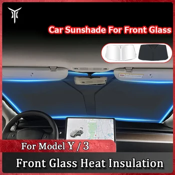Už Tesla Modelis 3 Modelis Y 2018-2023 Automobilių Dual skėtį nuo saulės Automobilių Priekinio Stiklo Šilumos Izoliacija UV Apsauga Skydelis Auto Priedai
