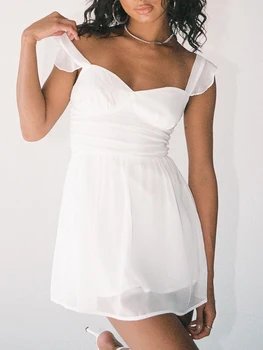 Vasaros Elegantiškas Moteris Balta Mini Suknelė Atsitiktinis Skristi Rankovės Brangioji Iškirpte-line Mini Suknelė vestidos elegantes para mujer
