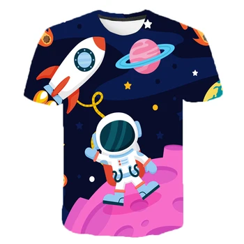 Visatos Astronautas 3D Marškinėliai Vyrų, Moterų, Vaikų Vasaros trumpomis Rankovėmis Erdvė, Galaxy Marškinėliai Atsitiktinis Mėnulis Tee Cool Berniukas Mergaitė Vaikai Viršūnės