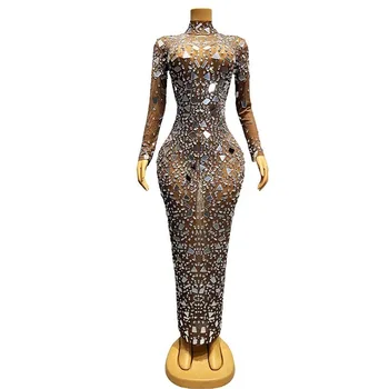 Visą deimantų objektyvas gilus odos ilgas sijonas lieknėjimo ir lieknėjimo suknelė high-end versija