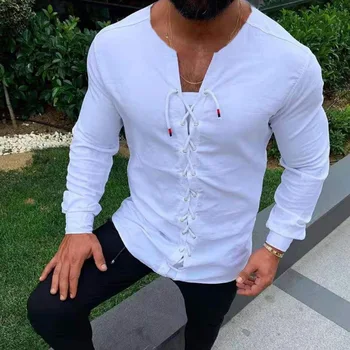 Vyriški Marškiniai, Europos ir Amerikos Mados Asmeninį Nėrinių Diržas ilgomis Rankovėmis Marškinėliai Tendencija