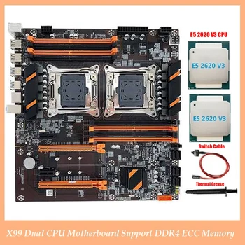 X99 Dual CPU Plokštė Serverio Plokštė LGA2011 Paramos DDR4 ECC Atminties +2XE5 2620 V3 CPU+Switch Kabelis+Terminis Tepalas