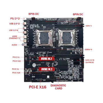 X99 Dual-Socket motininę Plokštę LGA2011-3 Dual CPU Support RECC DDR4 Atminties Plokštė+2XDDR4 4GB 2666Mhz RAM+SATA Kabelis