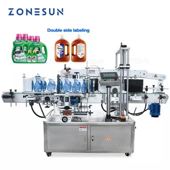 ZONESUN Automatinis dvipusis etikečių klijavimo mašinos su Konvejerio skalbimo skystis, butelis lipdukas, etiketė spausdintuvai, etiketės
