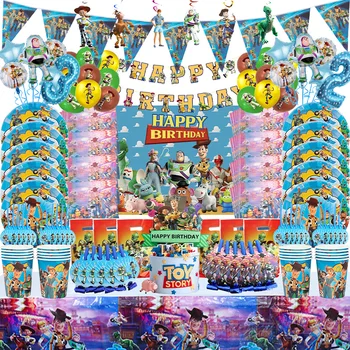 Žaislų Istorija Gimtadienio Dekoracijas Vaikų Berniukų Knyga Plokštės Puodeliai, Servetėlės Stalo Fone Balionų Dekoras Baby Shower Šalies Prekių