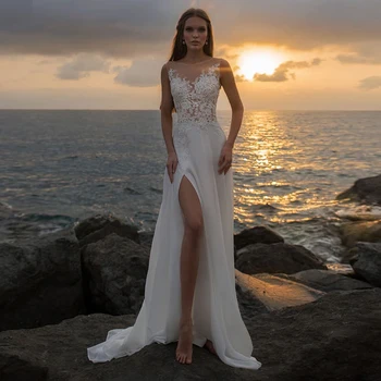 Žavinga Vestuvių Suknelė 2023 Boho Ritininės Nuotakos Suknelė O-kaklo, Rankovių Aplikacijos, Nėrinių-line Chalatas De Mariage