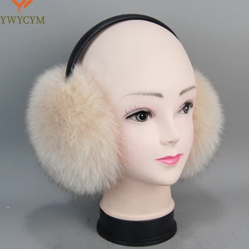 Žiemos Moteris Šiltas Nekilnojamojo Fox Fur Earmuffs Mergina Earlap Itin Didelis Ponios Pliušinis Earmuff Prabangos Ponios Fox Fur Earmuffs